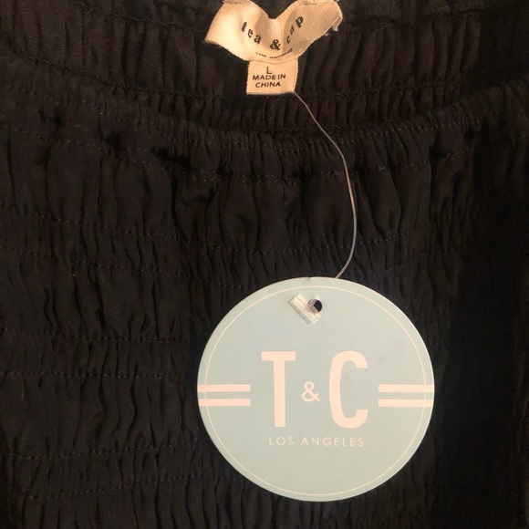 Black Ruffle Strap Smocked Waist Jumpsuit Size L - Picture 4 of 5